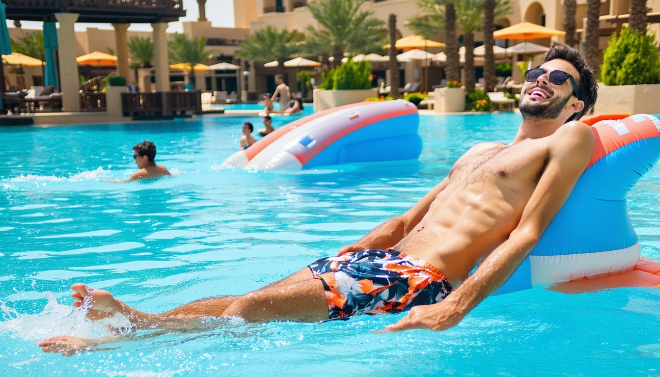 Relaxing poolside experience at AquaQuest Adventure Park Dubai
